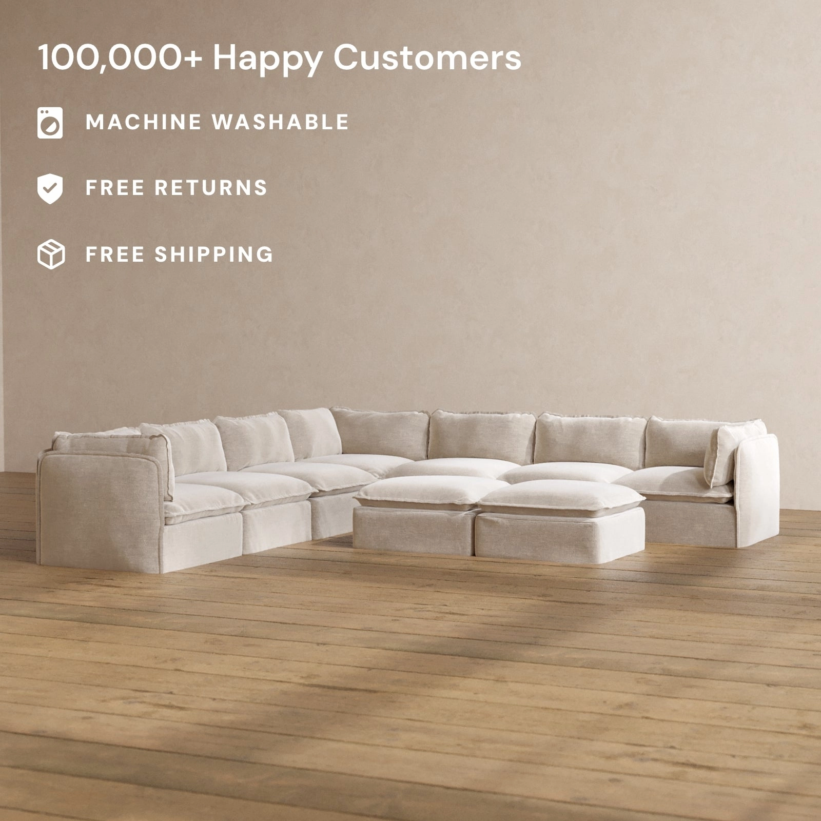 Slipcover Only - Modular Washable 7-Seater Corner Sectional   Bench Ottoman in Mist