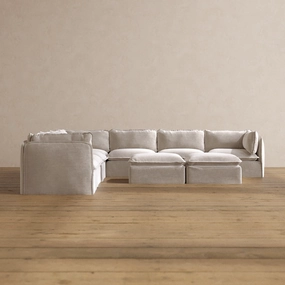 Slipcover Only - Modular Washable 7-Seater Corner Sectional   Bench Ottoman in Mist