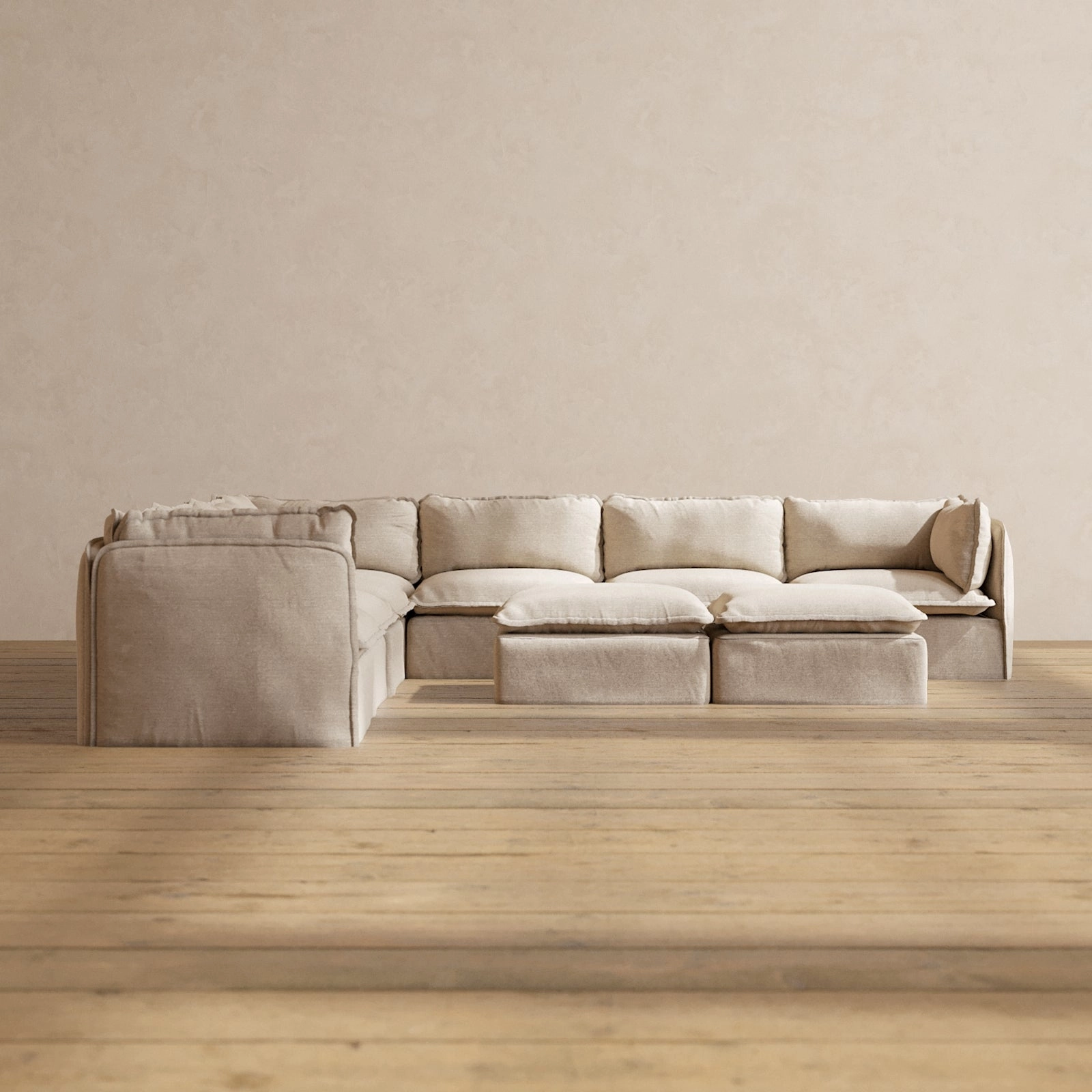 Slipcover Only - Modular Washable 7-Seater Corner Sectional   Bench Ottoman in Oat