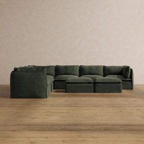Slipcover Only - Modular Washable 7-Seater Corner Sectional   Bench Ottoman in Olivine