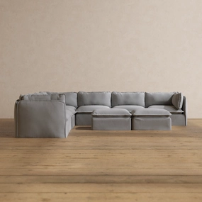 Slipcover Only - Modular Washable 7-Seater Corner Sectional   Bench Ottoman in Pumice