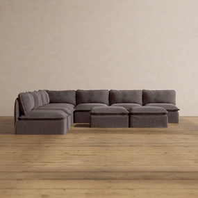 Slipcover Only - Modular Washable 7-Seater Open-Ends Corner Sectional   Bench Ottoman in Caviar