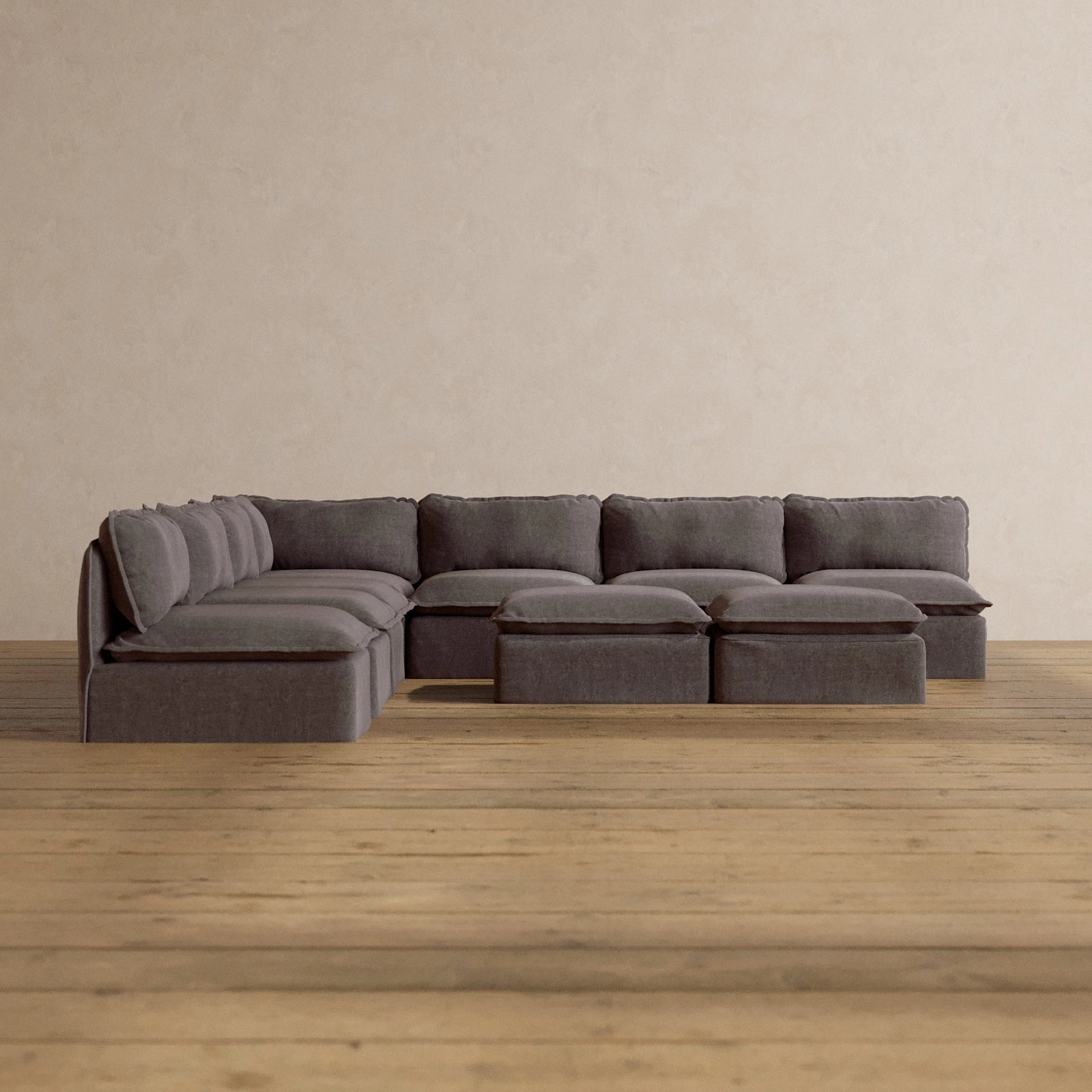 Slipcover Only - Modular Washable 7-Seater Open-Ends Corner Sectional   Bench Ottoman in Caviar