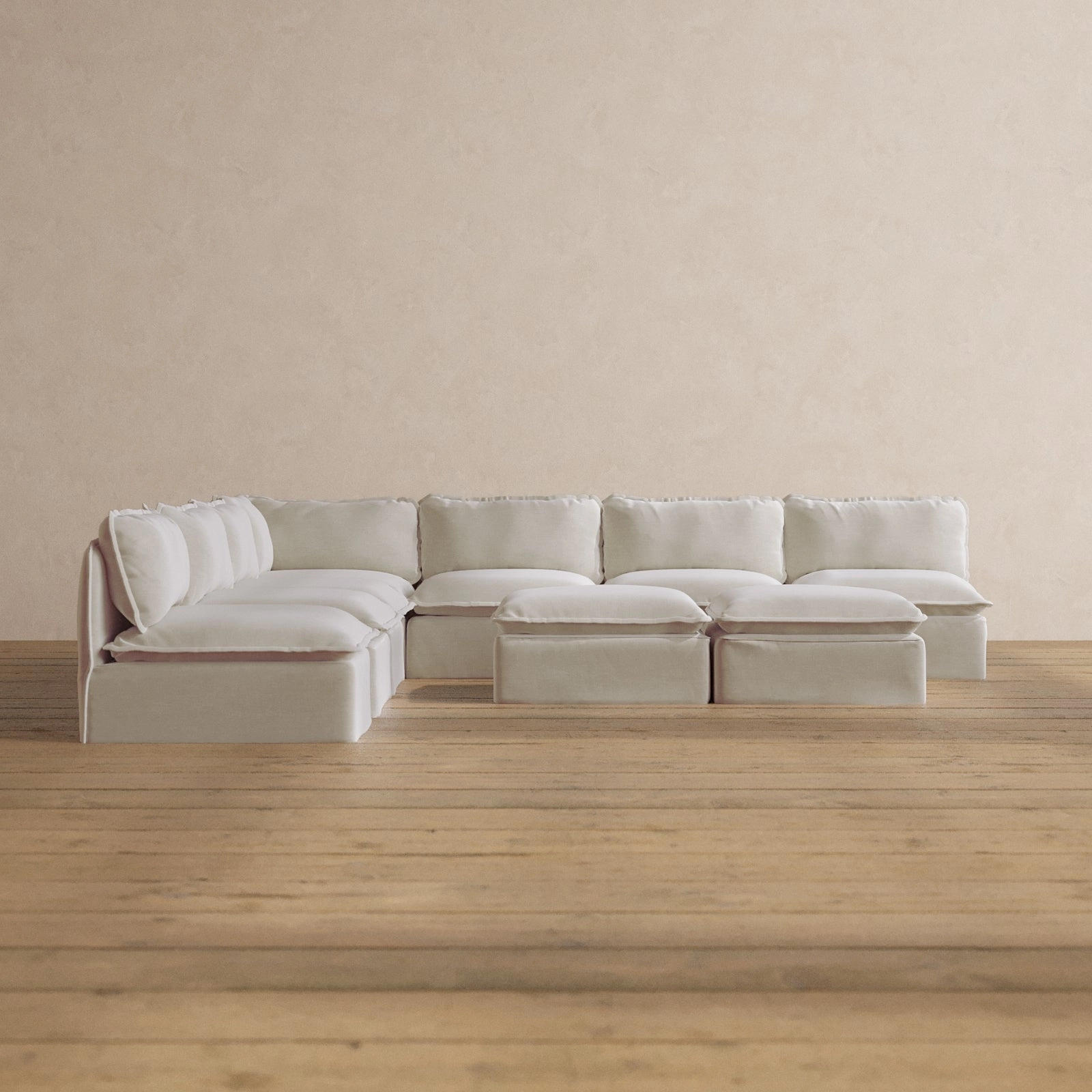 Slipcover Only - Modular Washable 7-Seater Open-Ends Corner Sectional   Bench Ottoman in Coco