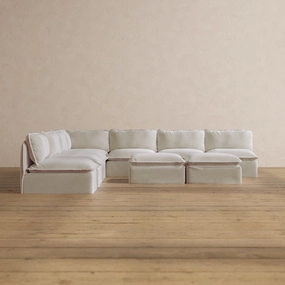 Slipcover Only - Modular Washable 7-Seater Open-Ends Corner Sectional   Bench Ottoman in Coco
