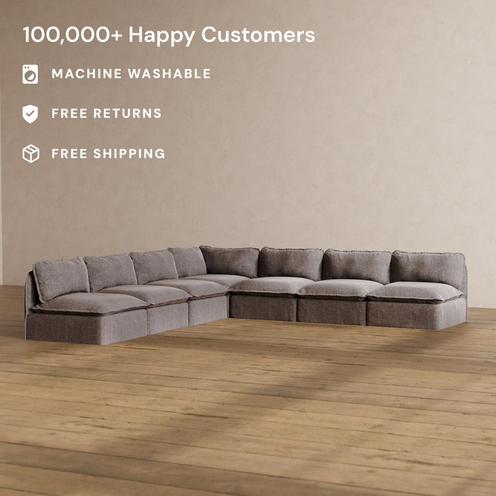 Slipcover Only - Modular Washable 7-Seater Open-Ends Corner Sectional in Caviar