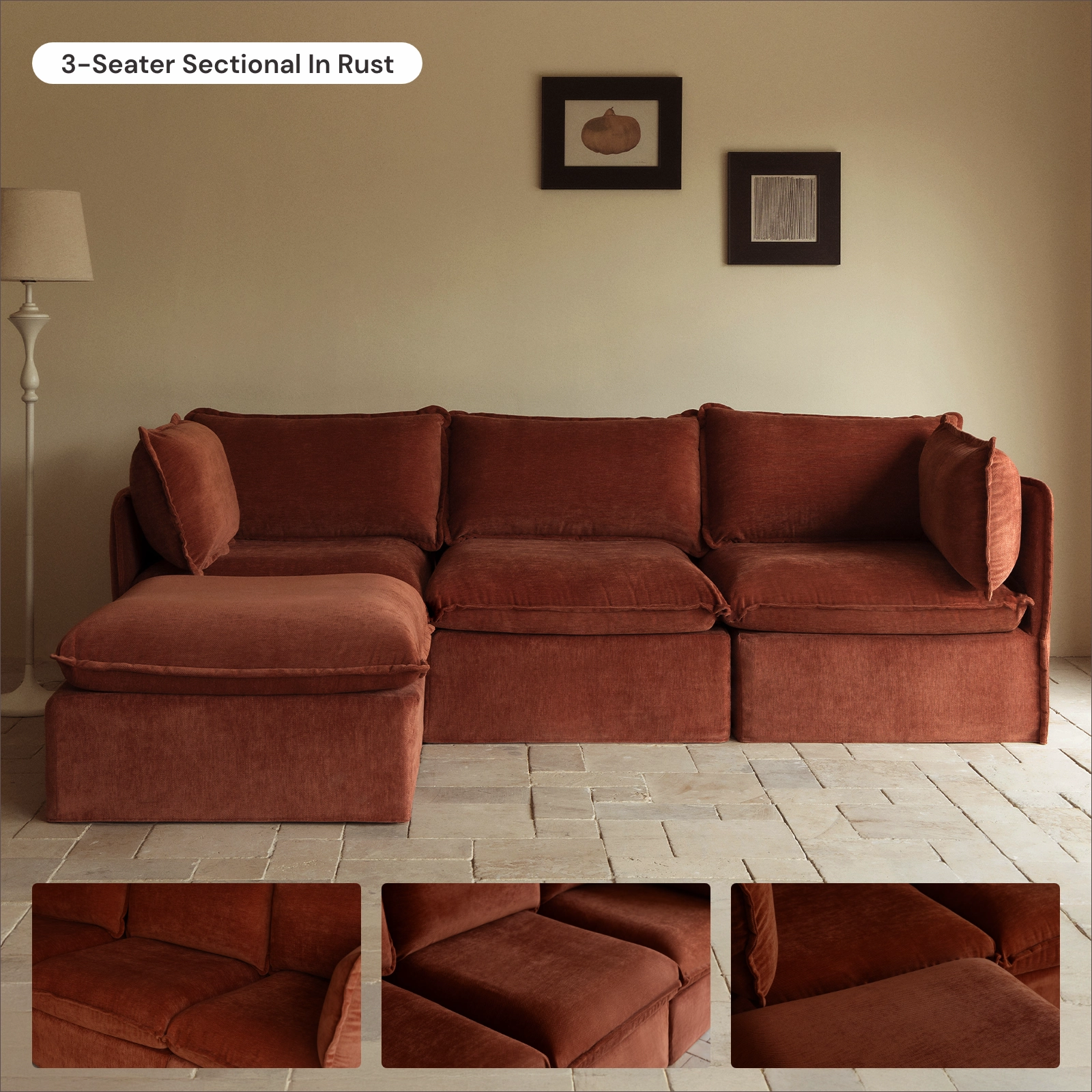 Slipcover Only - Modular Washable 7-Seater Open-Ends Corner Sectional in Rust