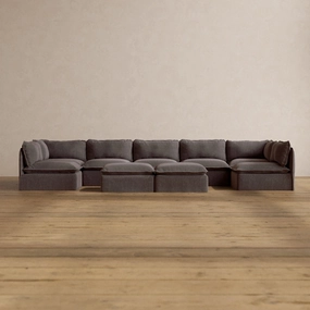 Slipcover Only - Modular Washable 7-Seater Open-Ends U-Sectional   Bench Ottoman in Caviar
