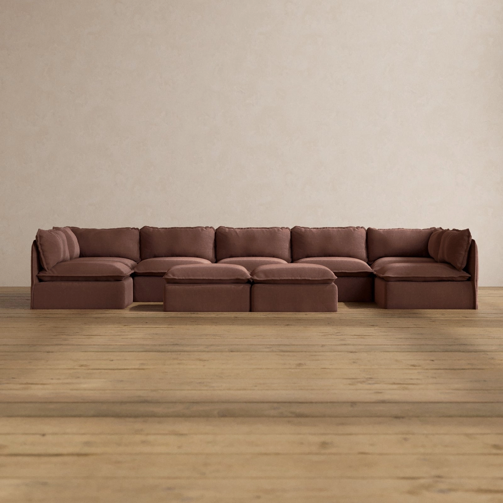 Slipcover Only - Modular Washable 7-Seater Open-Ends U-Sectional   Bench Ottoman in Chestnut