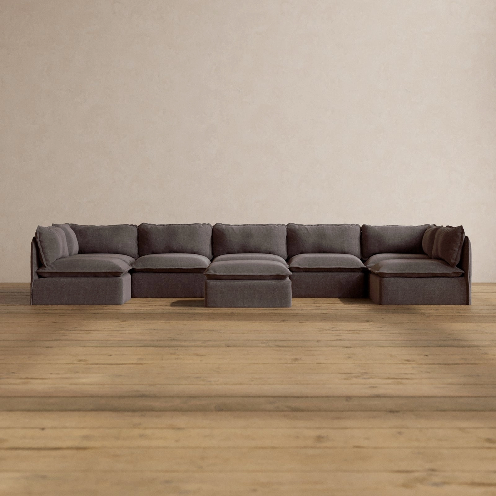 Slipcover Only - Modular Washable 7-Seater Open-Ends U-Sectional   Ottoman in Caviar