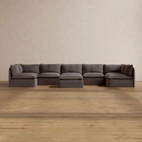 Slipcover Only - Modular Washable 7-Seater Open-Ends U-Sectional   Ottoman in Caviar