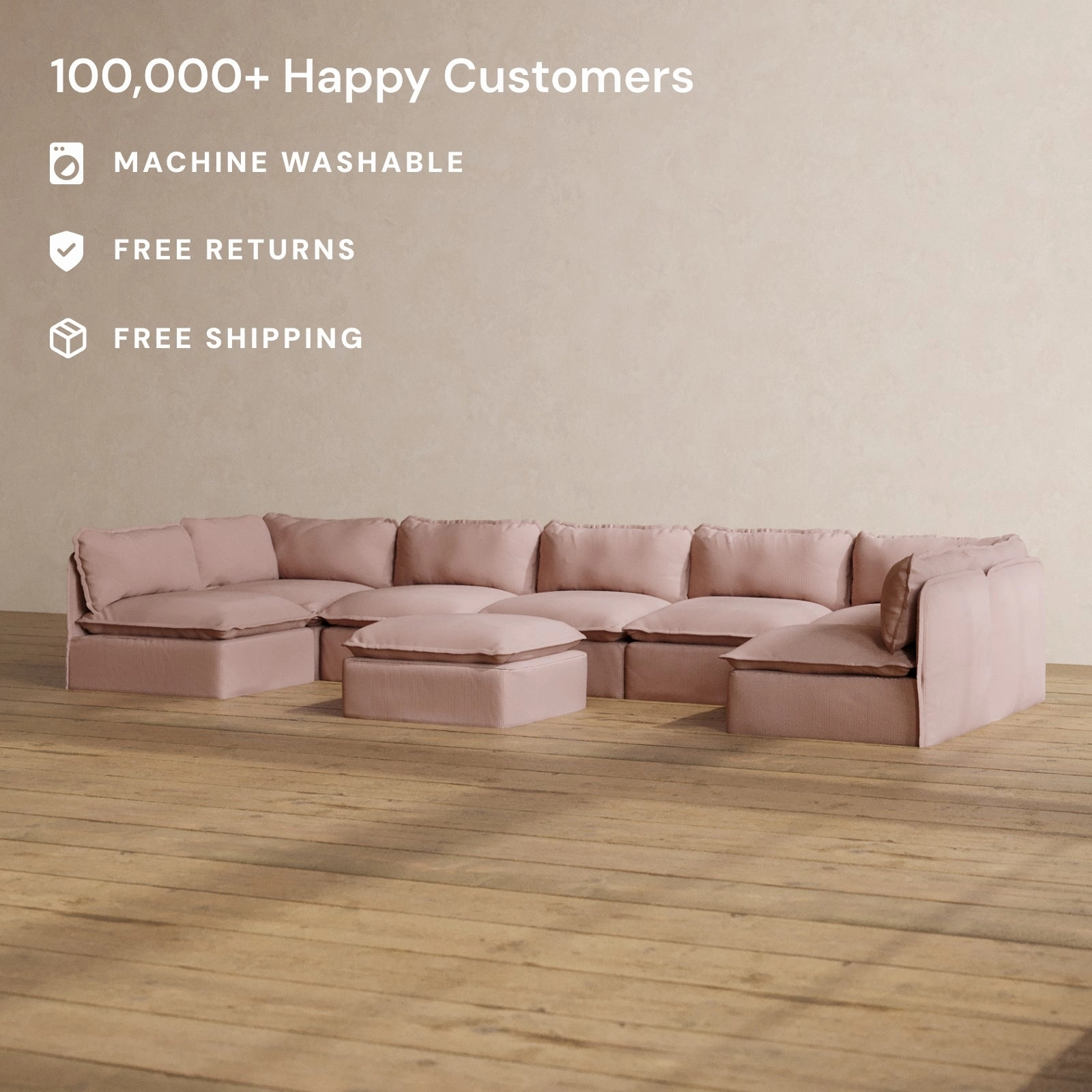 Slipcover Only - Modular Washable 7-Seater Open-Ends U-Sectional   Ottoman in Sakura