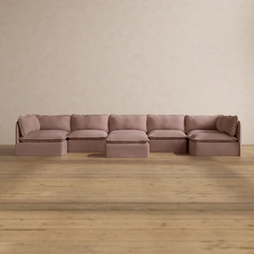 Slipcover Only - Modular Washable 7-Seater Open-Ends U-Sectional   Ottoman in Sakura
