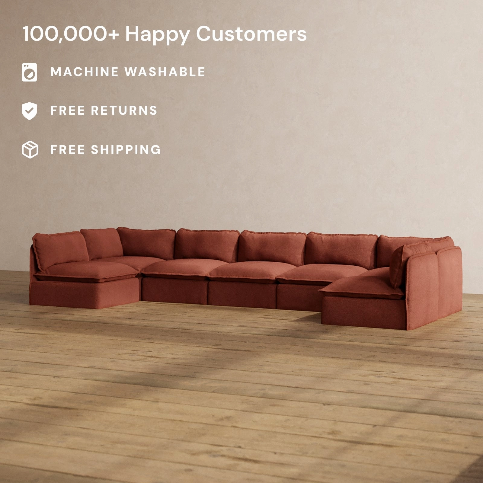 Slipcover Only - Modular Washable 7-Seater Open-Ends U-Sectional in Rust