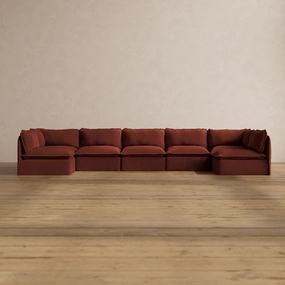 Slipcover Only - Modular Washable 7-Seater Open-Ends U-Sectional in Rust