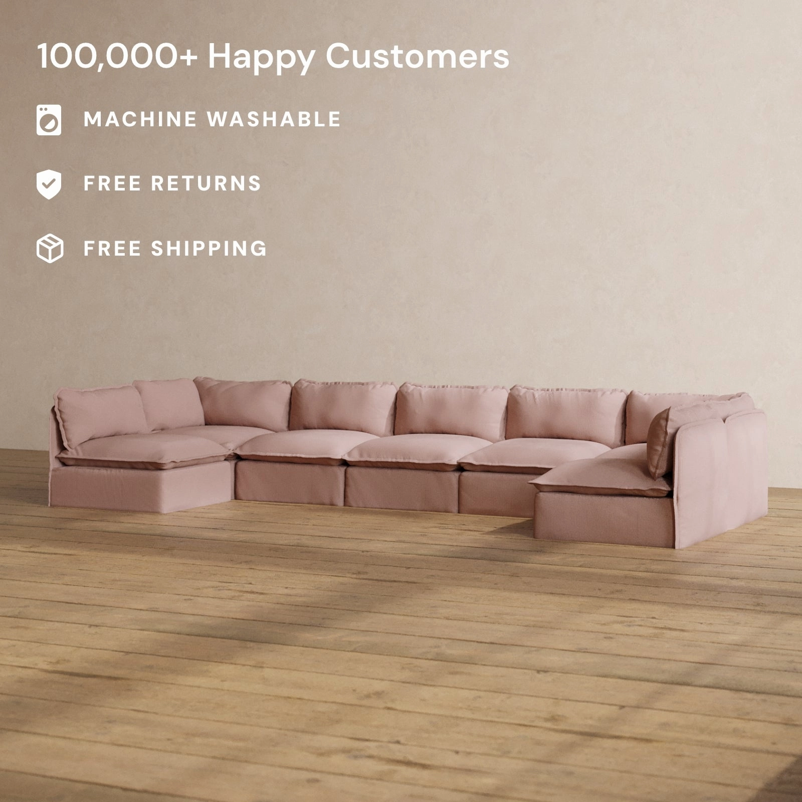Slipcover Only - Modular Washable 7-Seater Open-Ends U-Sectional in Sakura