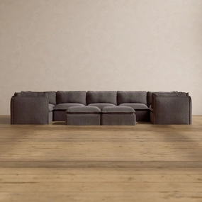 Slipcover Only - Modular Washable 7-Seater U-Sectional   Bench Ottoman in Caviar