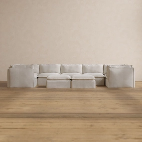 Slipcover Only - Modular Washable 7-Seater U-Sectional   Bench Ottoman in Powder