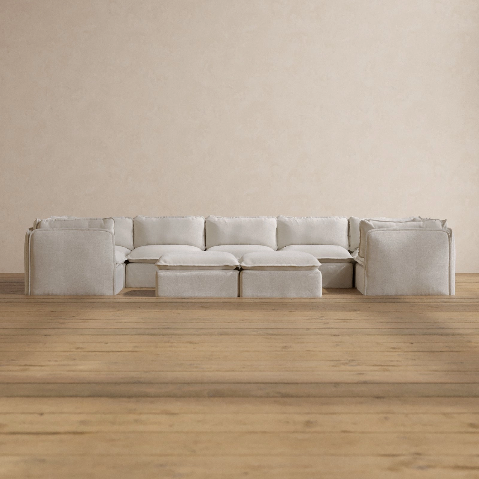 Slipcover Only - Modular Washable 7-Seater U-Sectional   Bench Ottoman in Powder