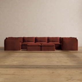 Slipcover Only - Modular Washable 7-Seater U-Sectional   Bench Ottoman in Rust