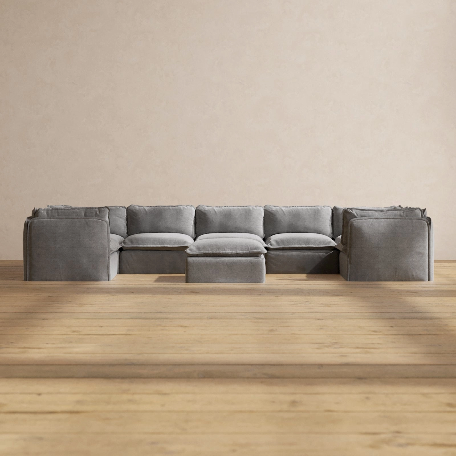 Slipcover Only - Modular Washable 7-Seater U-Sectional   Ottoman in Ash