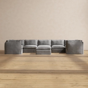 Slipcover Only - Modular Washable 7-Seater U-Sectional   Ottoman in Ash