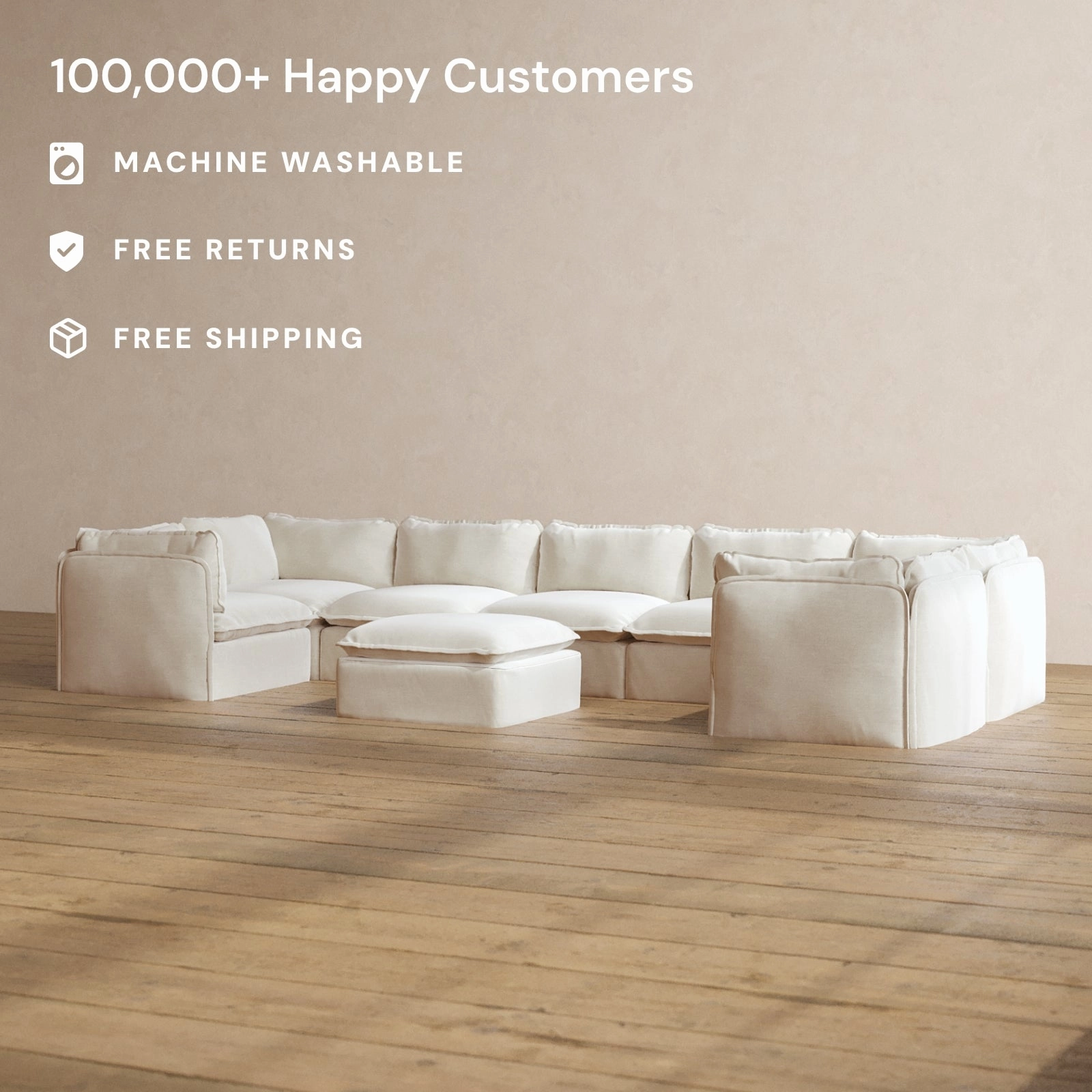 Slipcover Only - Modular Washable 7-Seater U-Sectional   Ottoman in Coco