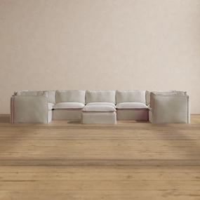 Slipcover Only - Modular Washable 7-Seater U-Sectional   Ottoman in Coco