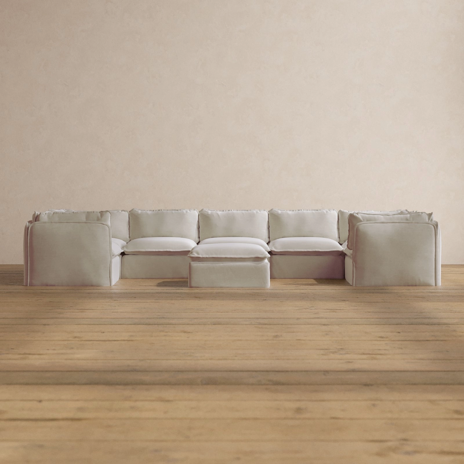 Slipcover Only - Modular Washable 7-Seater U-Sectional   Ottoman in Coco