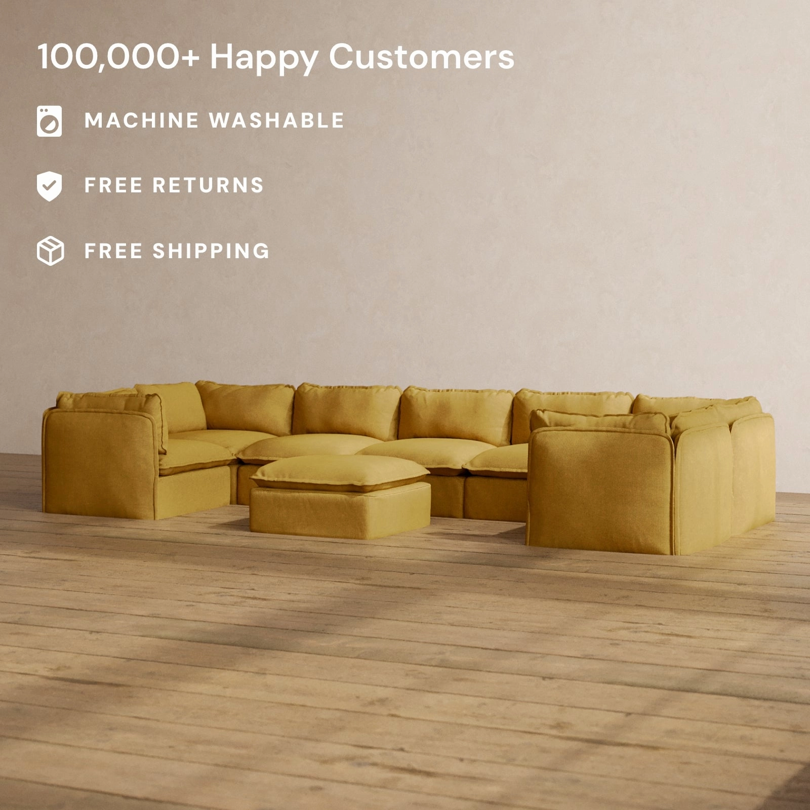 Slipcover Only - Modular Washable 7-Seater U-Sectional   Ottoman in Kiiro