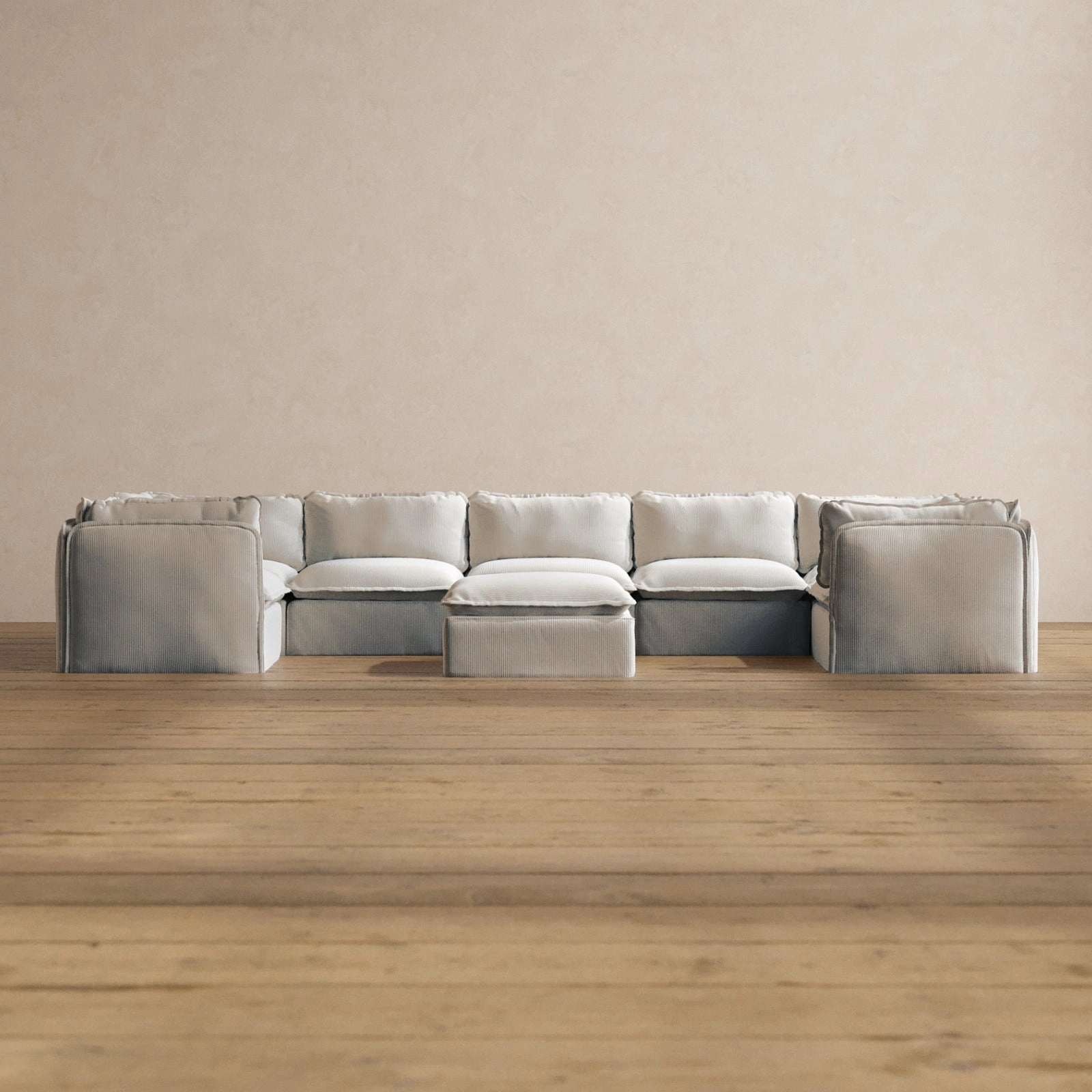 Slipcover Only - Modular Washable 7-Seater U-Sectional   Ottoman in Milk