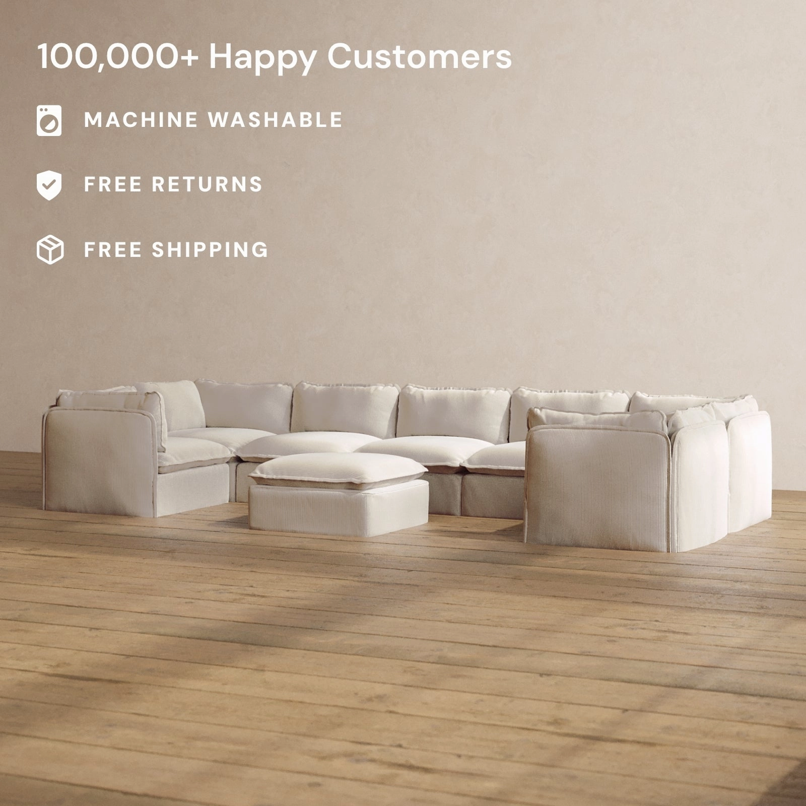Slipcover Only - Modular Washable 7-Seater U-Sectional   Ottoman in Milk