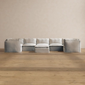 Slipcover Only - Modular Washable 7-Seater U-Sectional   Ottoman in Milk