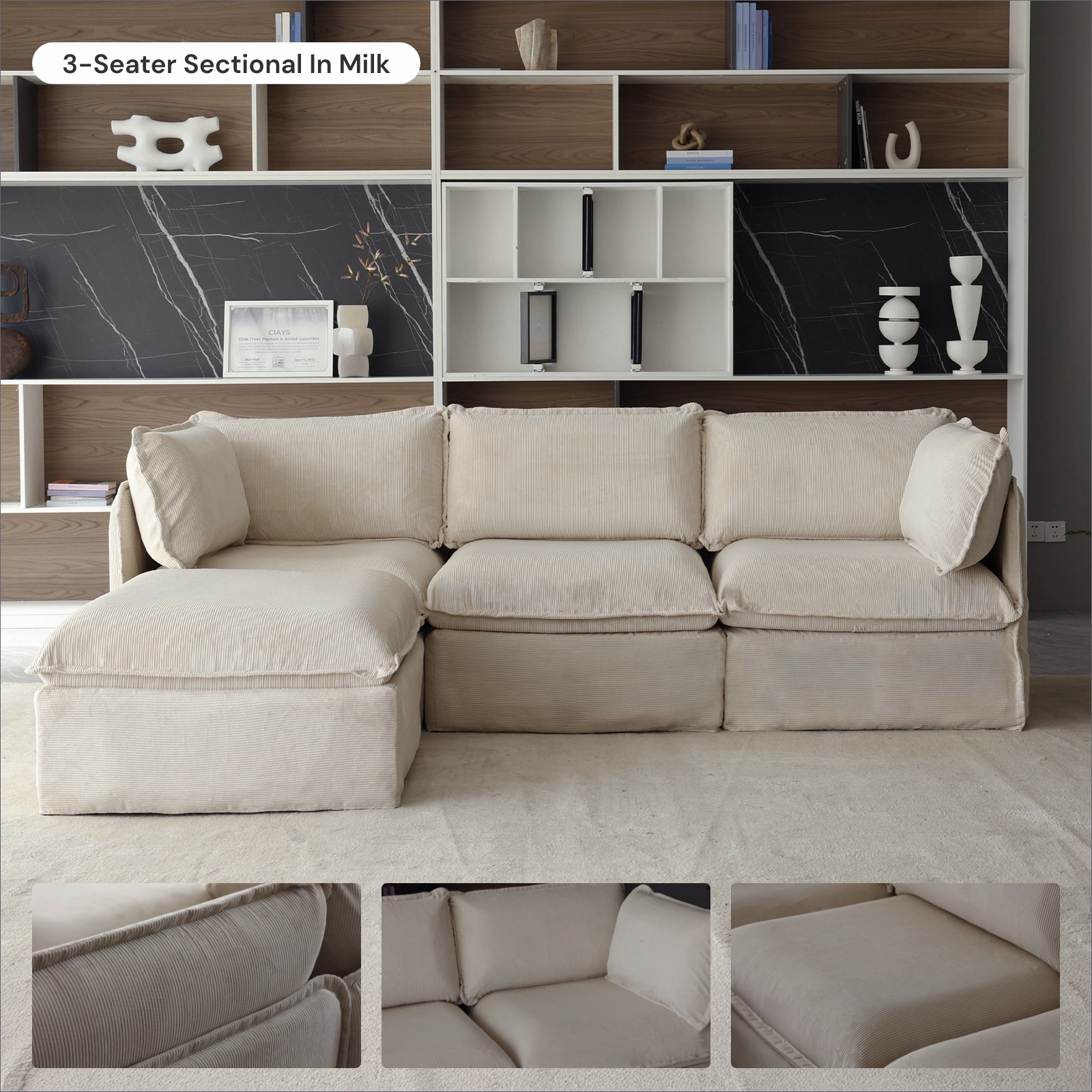 Slipcover Only - Modular Washable 7-Seater U-Sectional   Ottoman in Milk