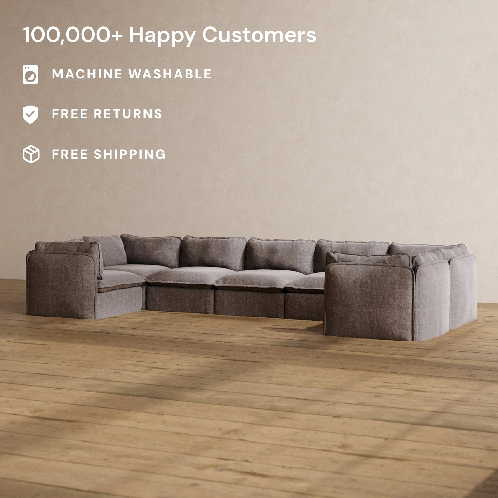 Slipcover Only - Modular Washable 7-Seater U-Sectional in Caviar