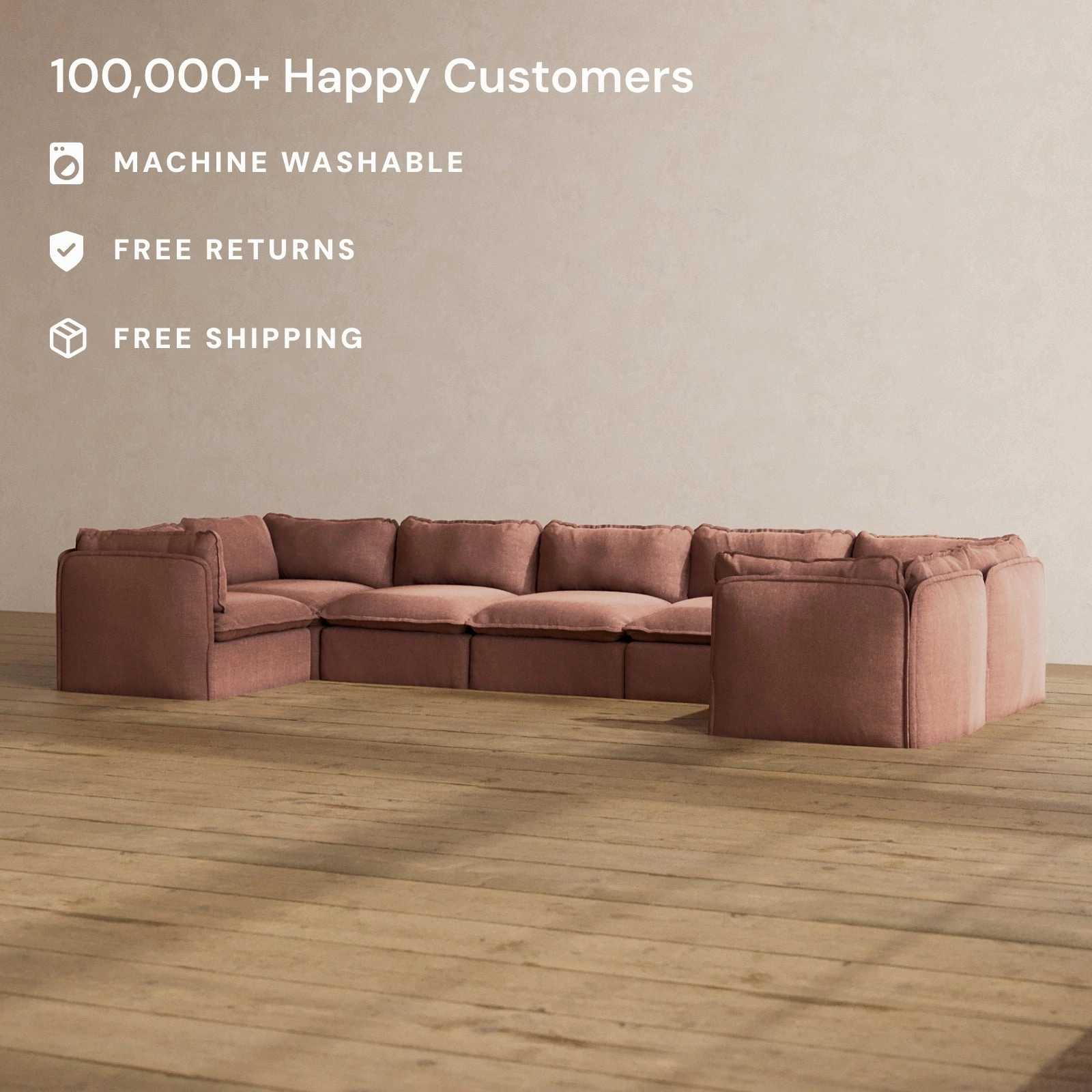 Slipcover Only - Modular Washable 7-Seater U-Sectional in Chestnut