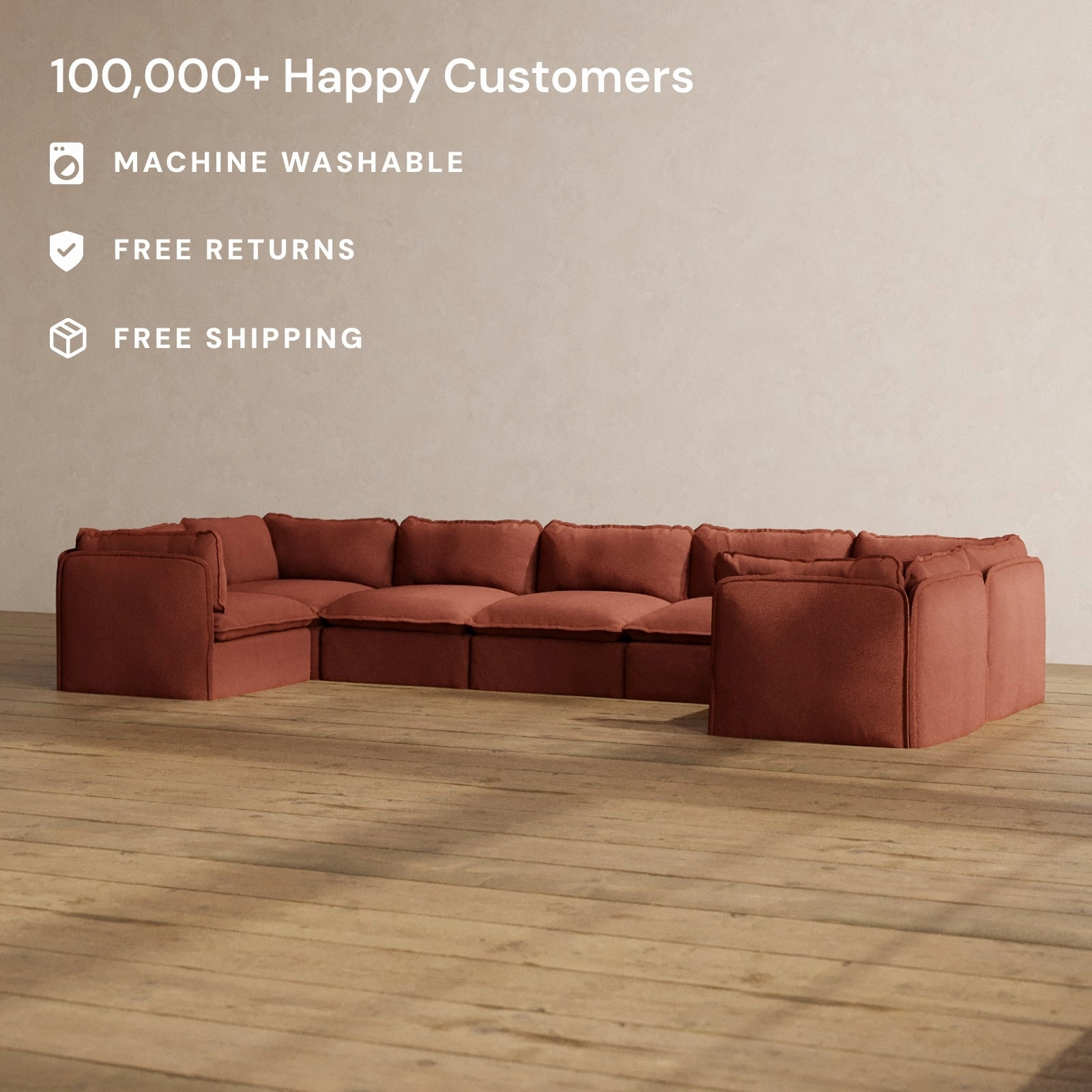Slipcover Only - Modular Washable 7-Seater U-Sectional in Rust