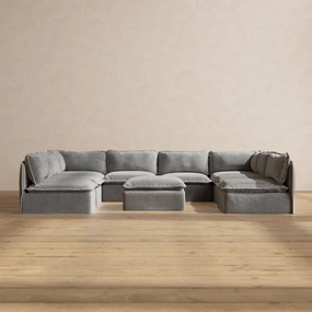 Slipcover Only - Modular Washable 8-Seater Open-Ends U-Sectional   Ottoman in Ash