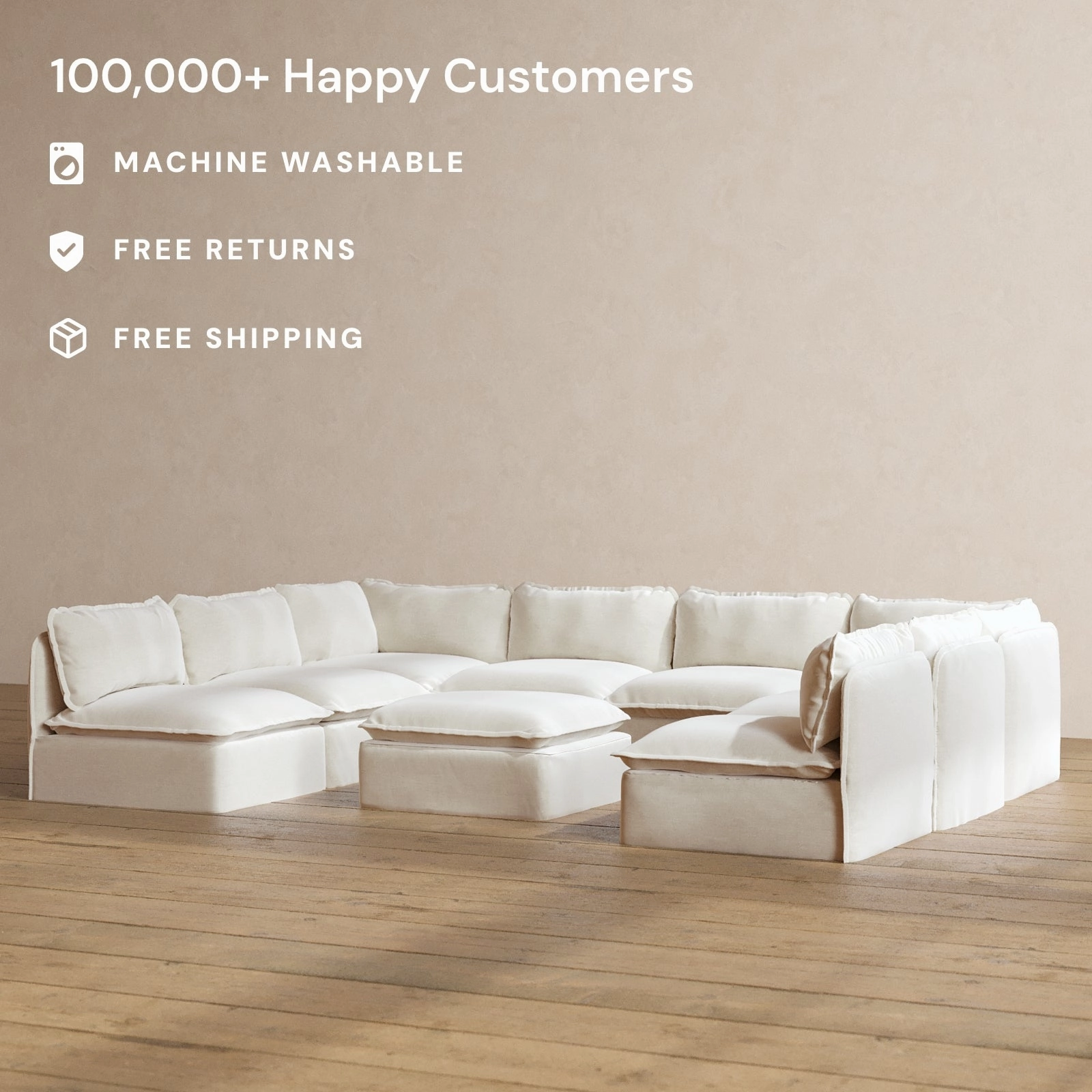 Slipcover Only - Modular Washable 8-Seater Open-Ends U-Sectional   Ottoman in Coco