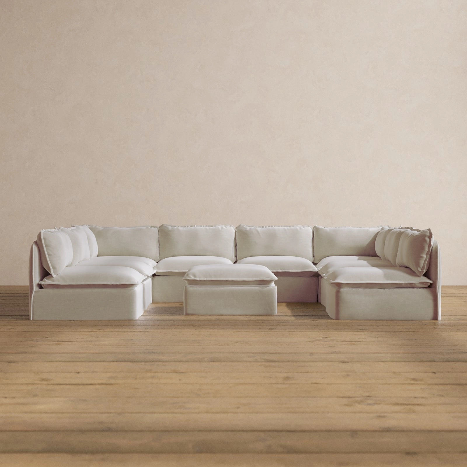 Slipcover Only - Modular Washable 8-Seater Open-Ends U-Sectional   Ottoman in Coco