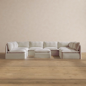 Slipcover Only - Modular Washable 8-Seater Open-Ends U-Sectional   Ottoman in Coco