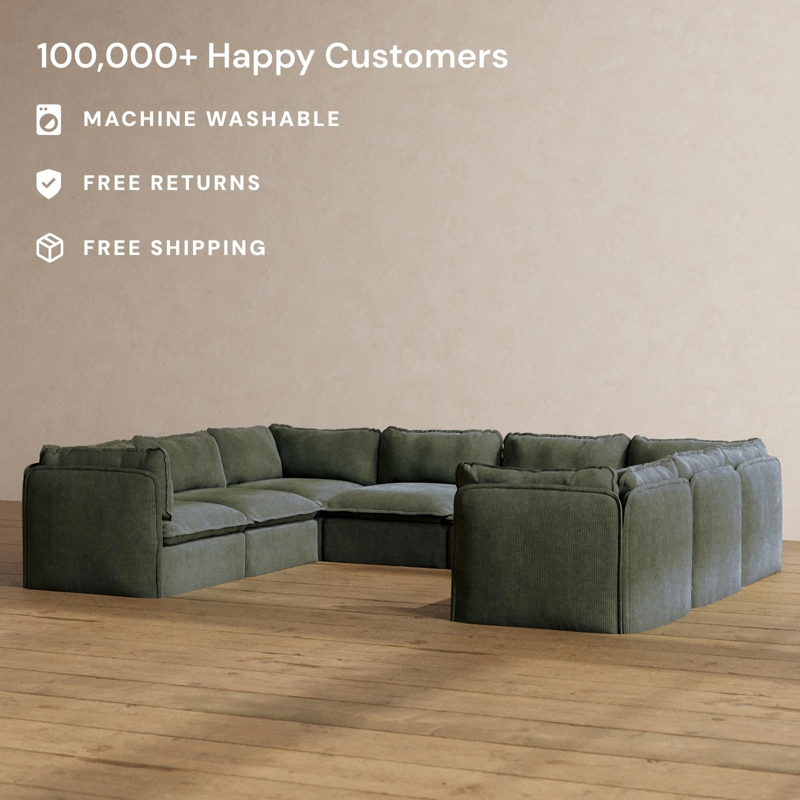 Slipcover Only - Modular Washable 8-Seater U-Sectional in Olivine