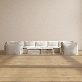 Slipcover Only - Modular Washable 9-Seater U-Sectional   Bench Ottoman in Eggshell