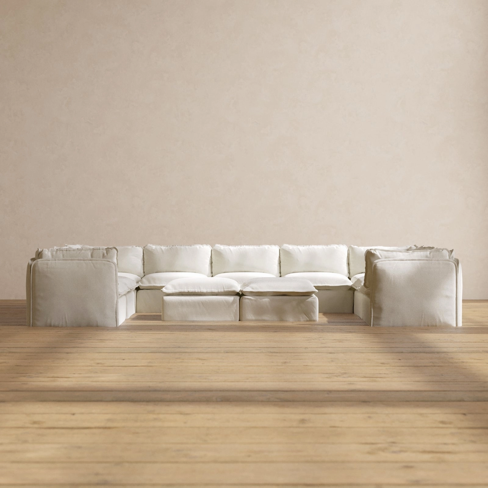 Slipcover Only - Modular Washable 9-Seater U-Sectional   Bench Ottoman in Eggshell