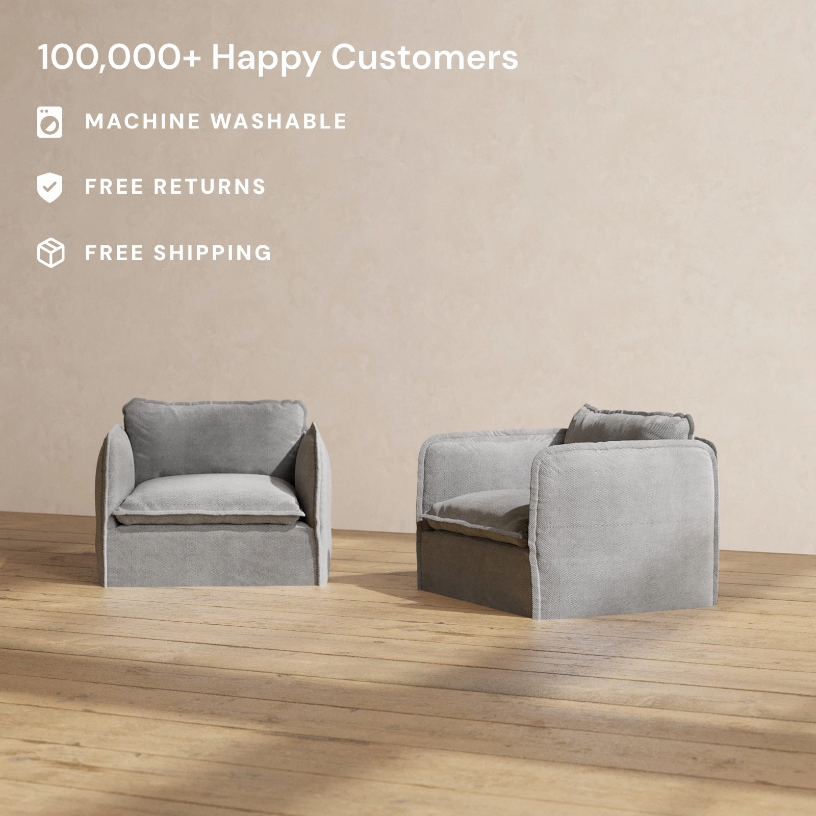 Slipcover Only - Modular Washable Armchair Set in Ash