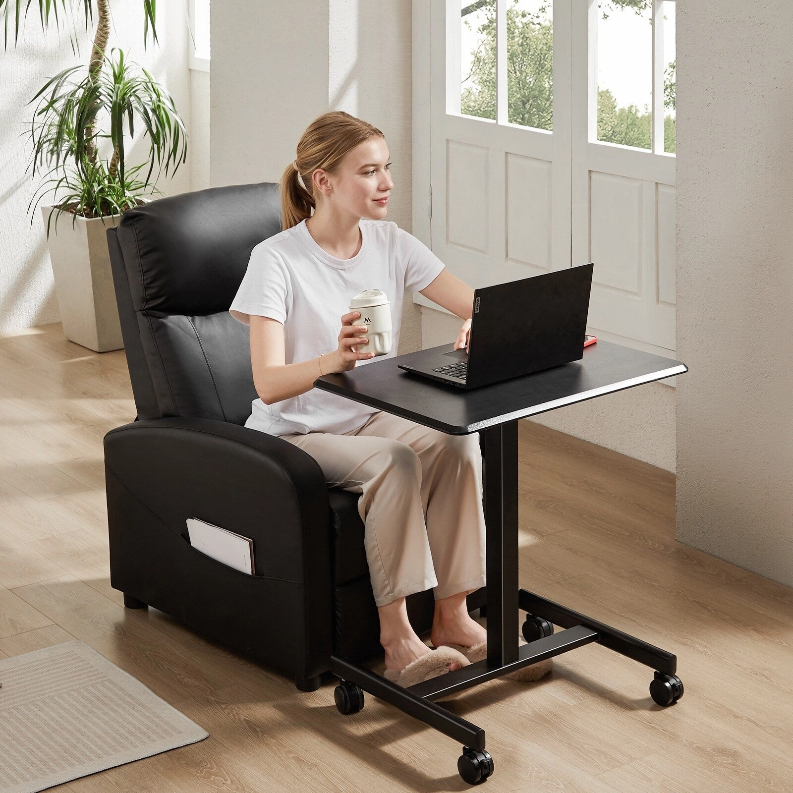 Small Mobile Laptop Desk with Wheels - Portable Adjustable Height Rolling Standing Table for Home. Office & Classroom