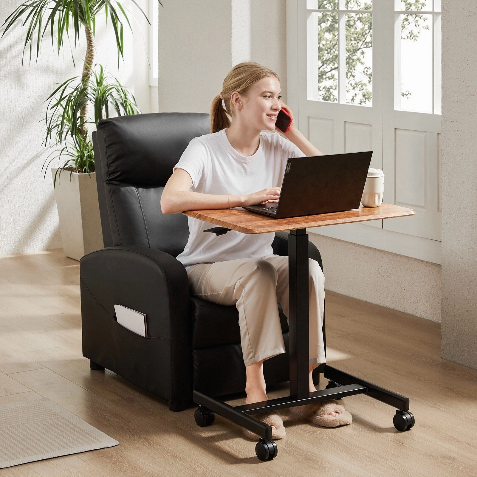 Small Mobile Laptop Desk with Wheels - Portable Adjustable Height Rolling Standing Table for Home. Office & Classroom