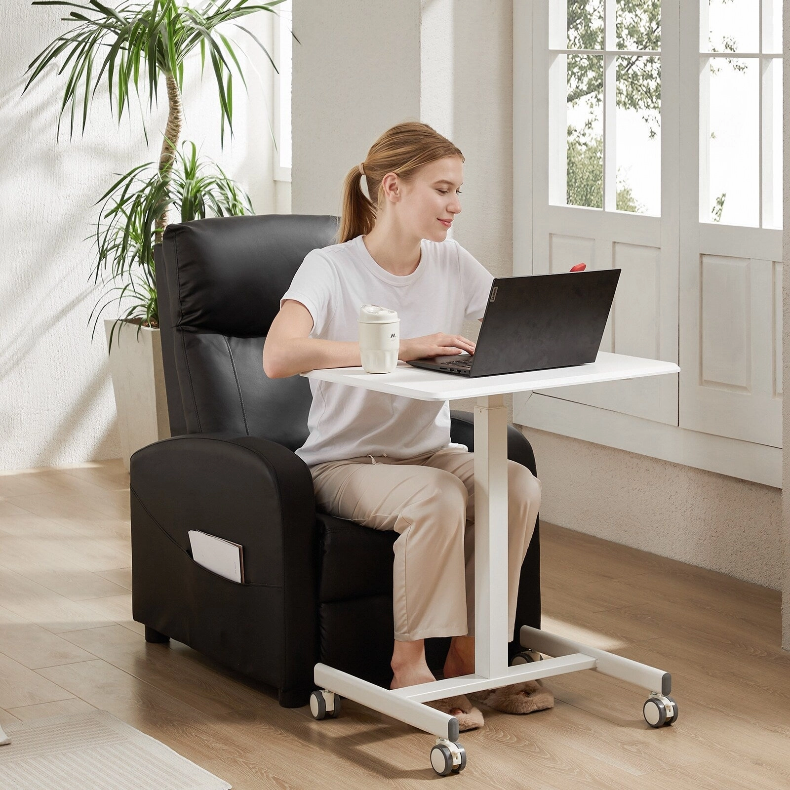 Small Mobile Laptop Desk with Wheels - Portable Adjustable Height Rolling Standing Table for Home. Office & Classroom