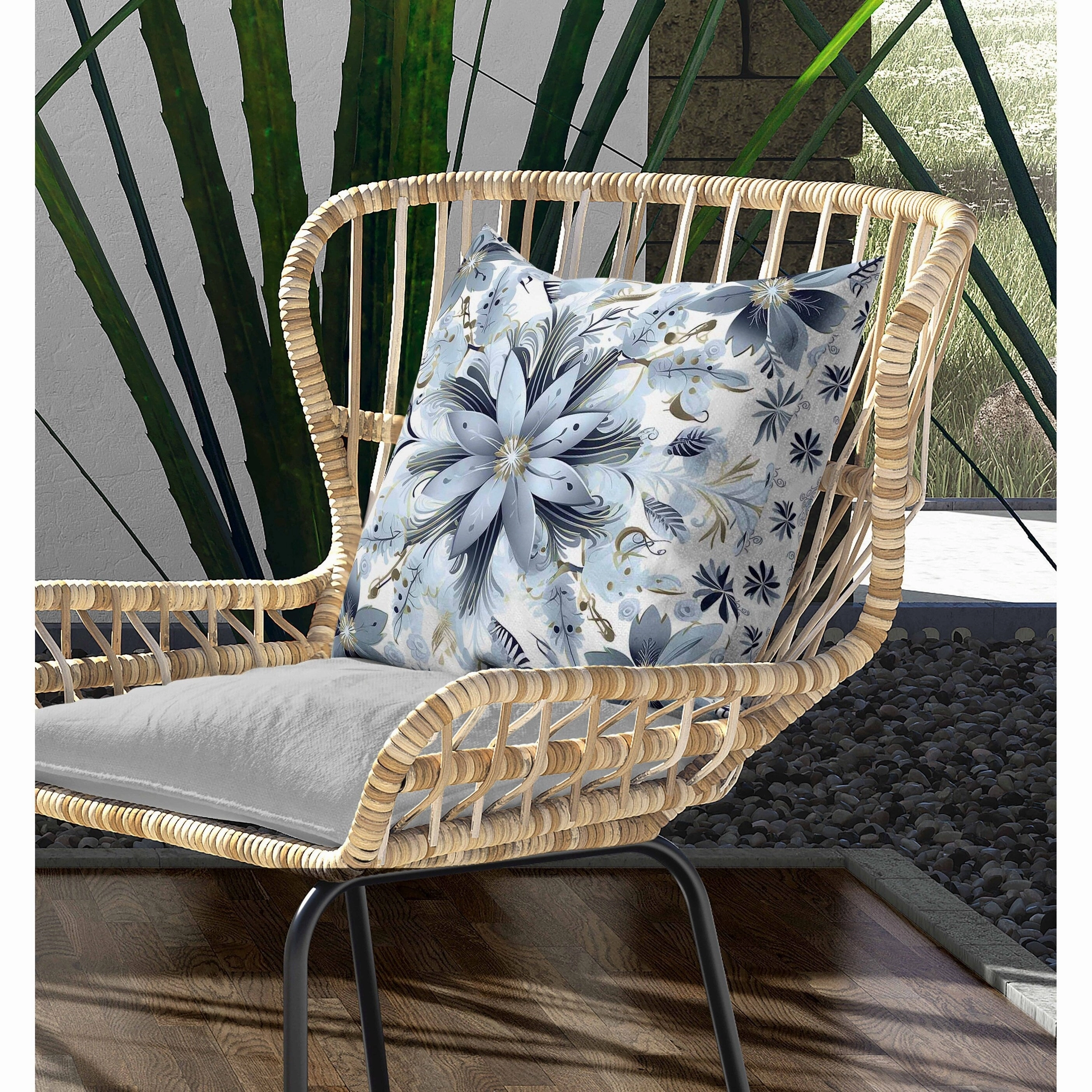 Snowy Crest Indoor/Outdoor Reversible Throw Pillow White and Steel