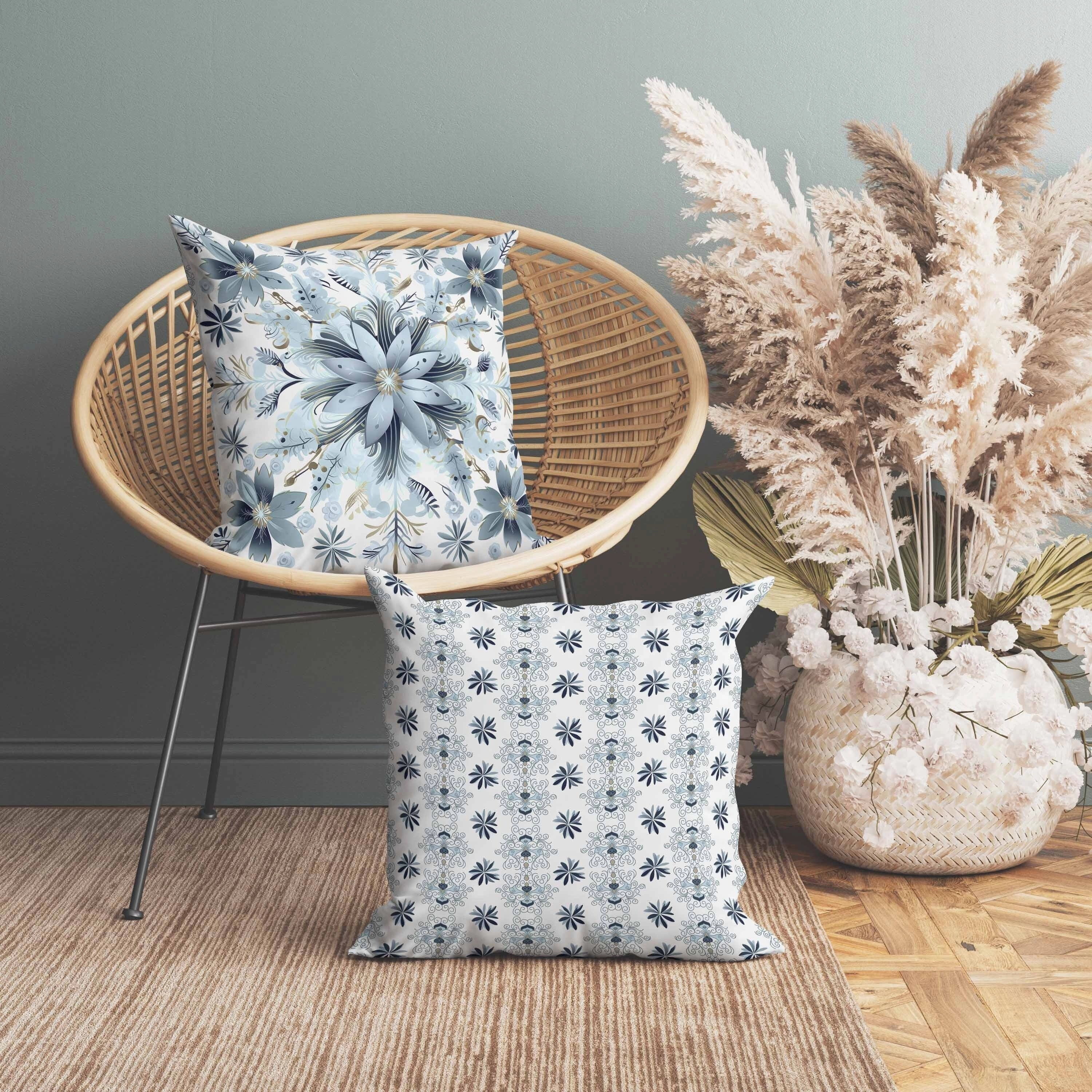 Snowy Crest Indoor/Outdoor Reversible Throw Pillow White and Steel
